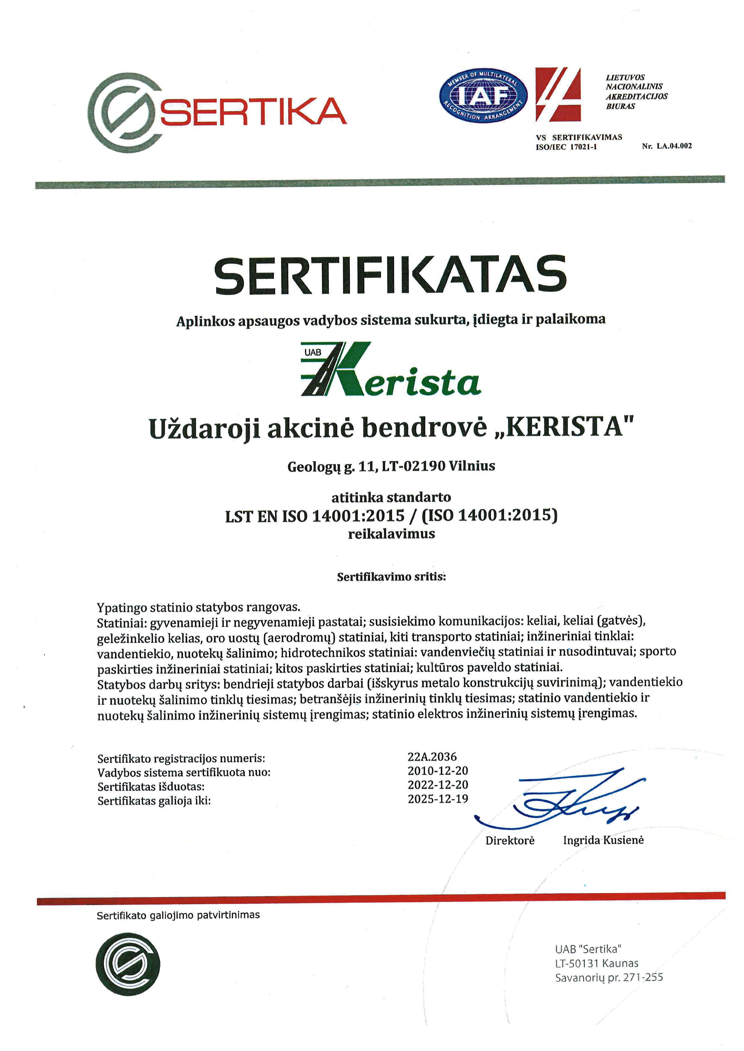 Sertifikatas LST EN ISO 9001:2015